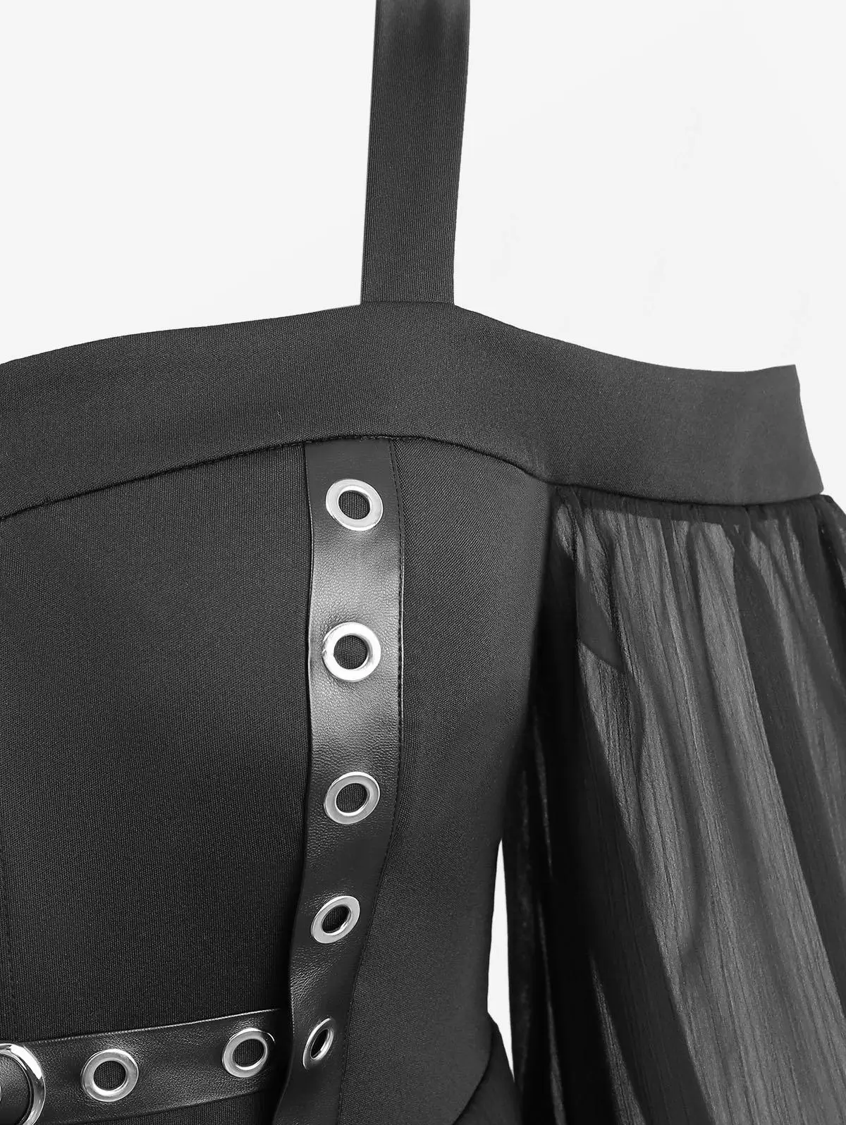 فستان ROSEGAL مقاس كبير على الطراز القوطي غير المتماثل مع أكمام مضيئة من الشيفون المزخرف بحزام من البولي يوريثان وإبزيم وسحاب عالي ومنخفض التصميم