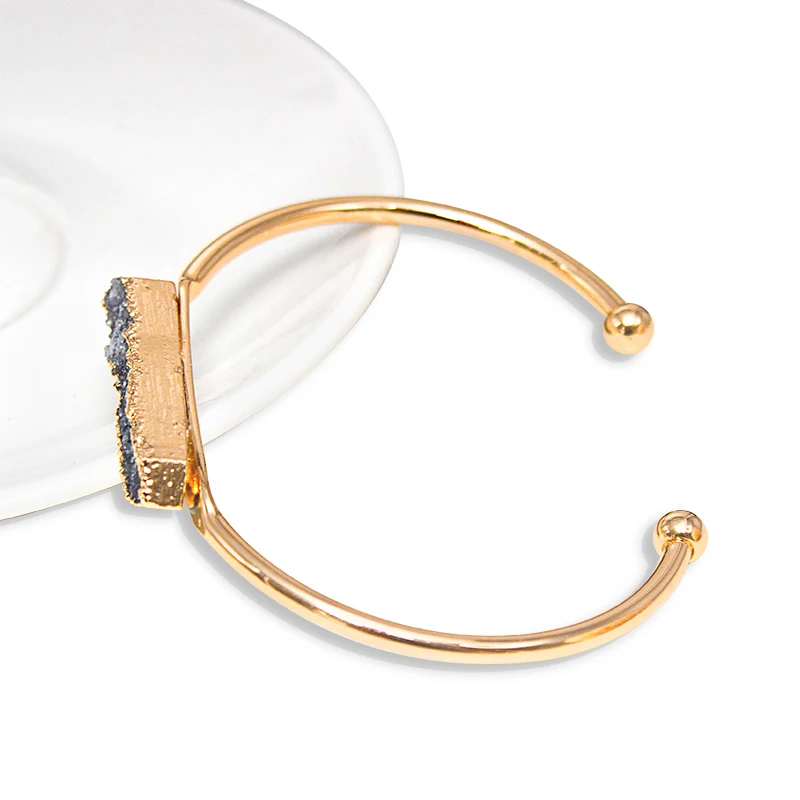 Rectangle Raw Stone Bracelet for Women Handmade Natural Crystal Cluster Open Cuff Bangle Jewelry