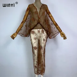 WINYI summer beach wear sexy Perspective dress boho print dress Women kaftan Bohemia Africa kaftan beach Cover Up vestidos