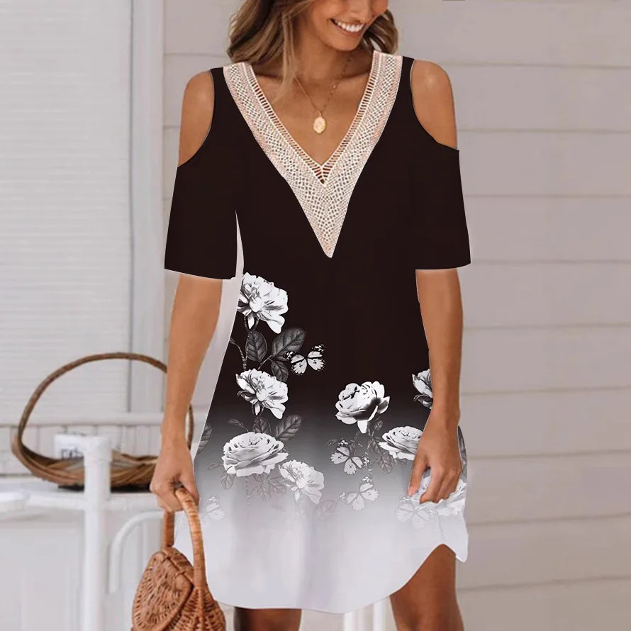 Nuove donne allentate vintage volant Befree vestito sexy foro estivo manica corta Boho casual festa festa eleganti abiti midi