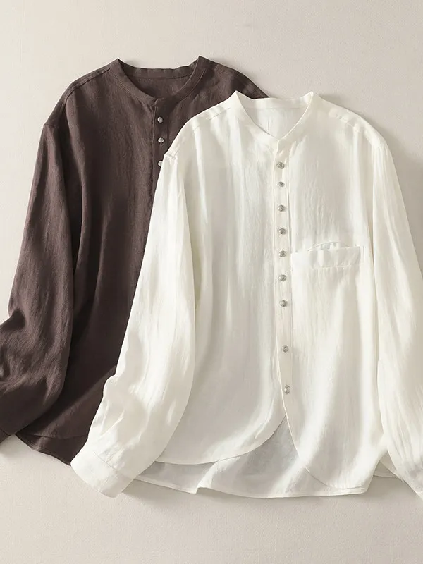 

Ele Thin Women's irt Spring Summer Sun Protection Artistic Chinese Sle Loose Fit High Waist Long Sve round Ne Top