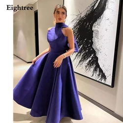 Eightree Fioletowe krótkie sukienki balowe Halter Bow Elegancka długość do herbaty Vestidos De Fiesta Elegantes Para Mujer Arabia Saudyjska Dostosowane