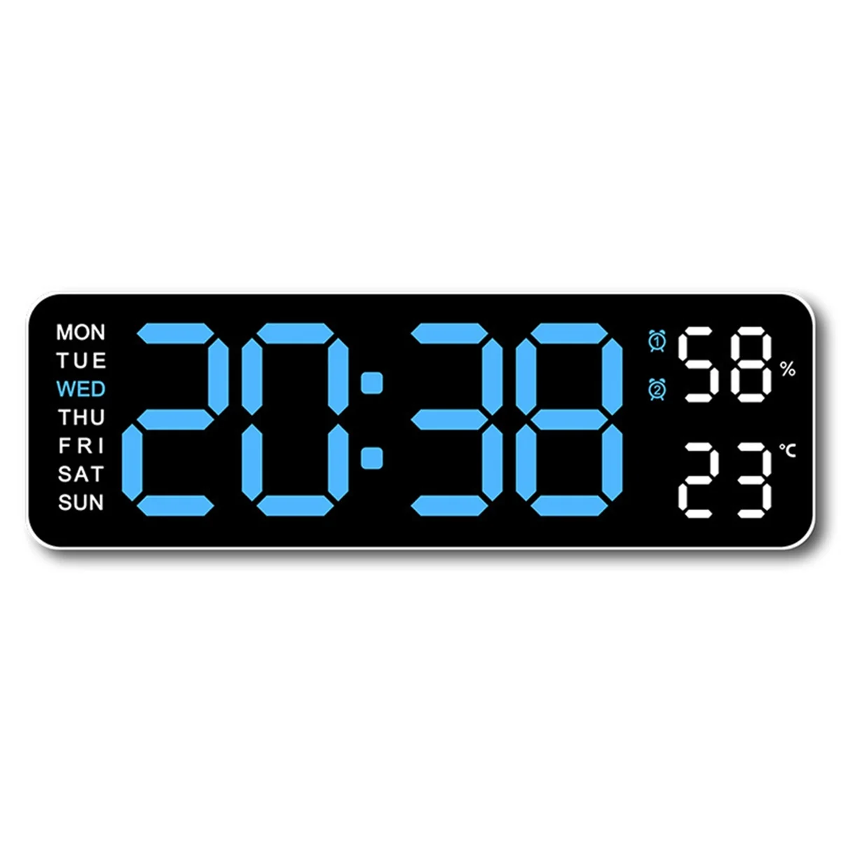 Large Digital Wall Clock Temperature and Humidity Week Display Electronic LED Table Alarm Clock 12/24H Blue