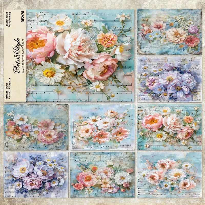 Panalisacraft 8 sheets A5 size Vintage Style Scrapbooking patterned paper Fancy Card Pack Light weight Craft Paper Card