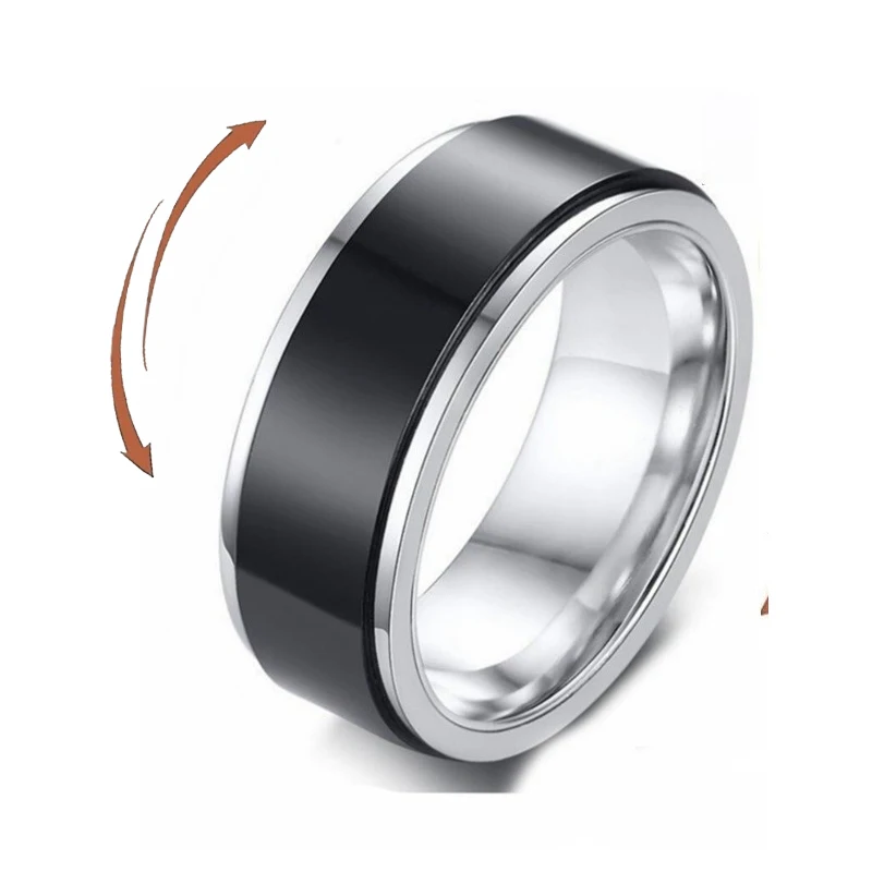 Rotating Freely Stainless Steel Black Shell Spinner Ring Relax Stress Knuckle Jewelry Couple Anti Anxiety Rings Gift Accessories