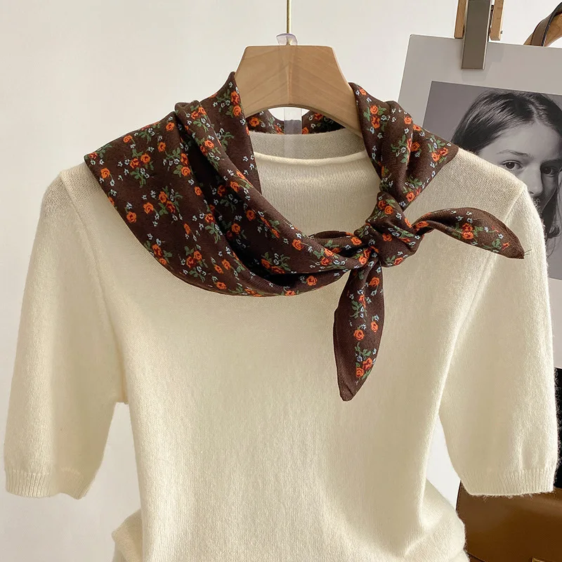Fashion 70cm Cotton Square Scarf Women Floral Print Design Bandanas Lady Scarves Headband Accessories Handkerchief Hair