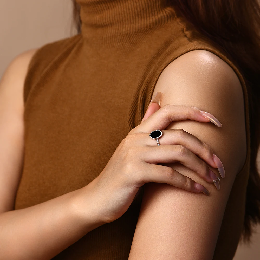 CHARMING Personalized Black Onyx Rings Moissanite Inlays for Women Men 925 Sterling Silver Party Fine Jewelry Gifts Hot Sale - Image 6