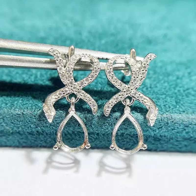 

MeiBaPJ 6 мм * 8 мм каплевидный камень Сделай Сам 925 серебряный пустой держатель модные серьги-гвоздики красивые очаровательные женские ювелирные изделия