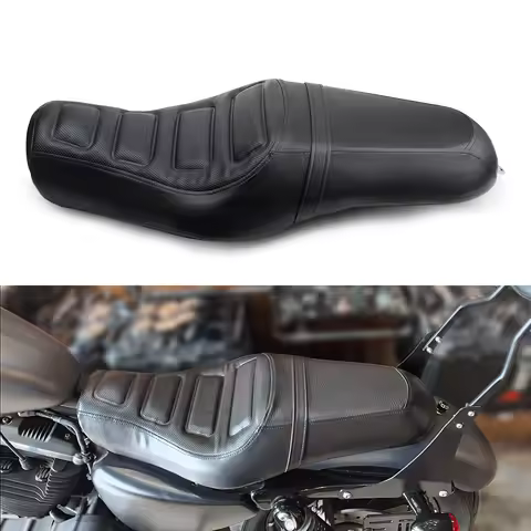 Motorcycle Black PU Leather two-up Seat Cushion for Harley Sportster XL883 XL1200 48 Driver &amp; Rear Passenger Seat Cushion