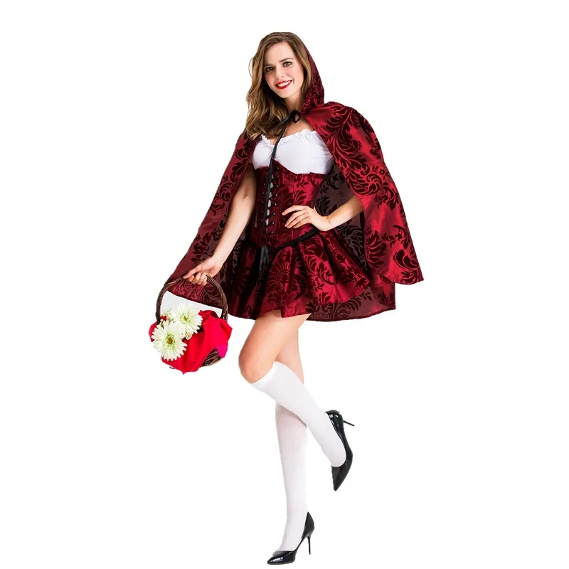 

ort Princ Skirt with awl Cape loween Costume for Women Fairy T Little Red Riding Hood Theme Polyester Material