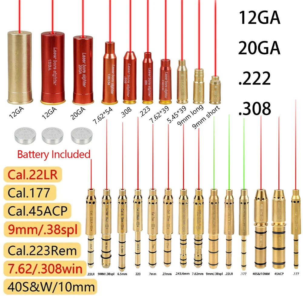 12GA 20GA 223 7.62 .308 .22 .30-06 Tactical 12 Gauge Caliber Laser Bore sight Training 9mm Bore Sight Collimator Boresight Scope