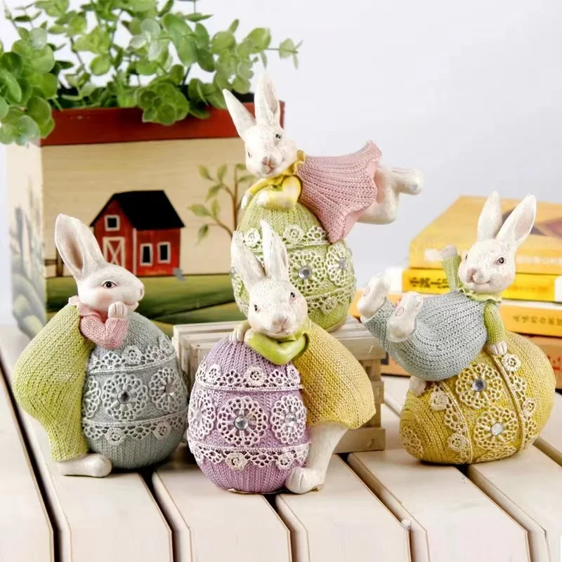 

Happy Easter Bunny Figurine Cute Resin Rabbit Craft Easter Eggs Decorations 2023 Rabbit Toy For Kids Room Decorations For Spring