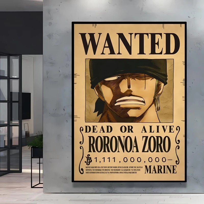 High Quality Canvas One Piece Luffy Bounty Wanted Themed Decor Poster Bright and Clear Colors Anime Home Room Wall Decorative view 3