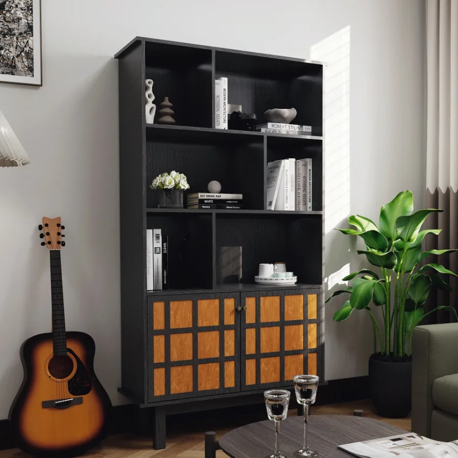 

Bookcase with Cabinet Bookshelf with Doors BlackHoney