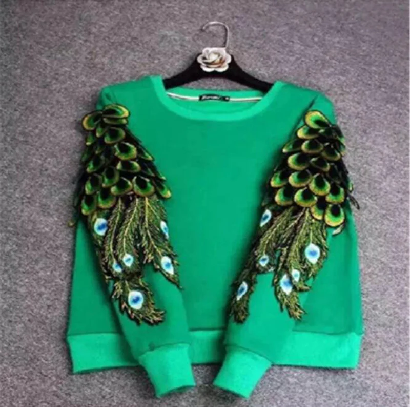 2 Piece High Quality Wings Embroidery Lace Fabric Peacock Feather Lace Patch  Sew on Applique Clothes Decoration