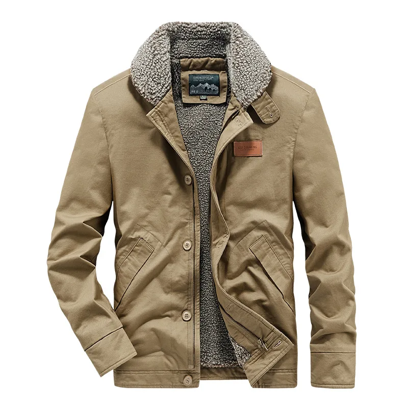 Thickened Pure Cotton Fleece Lined Lapel Jacket Casual Loose Warm Autumn Winter Coat for Men