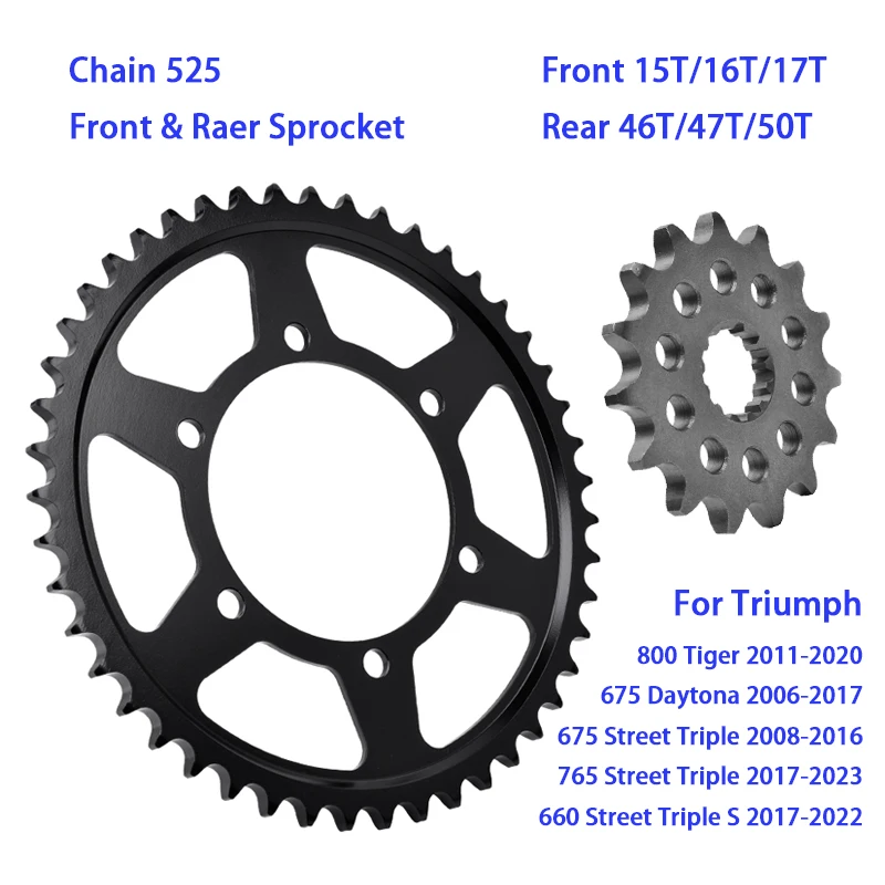 525 Front Rear Chain Wheel Star Sprocket for Triumph 675 Daytona 660 765 Street Triple R RS 800 Tiger XC/XR/XCA/XCX/XRT