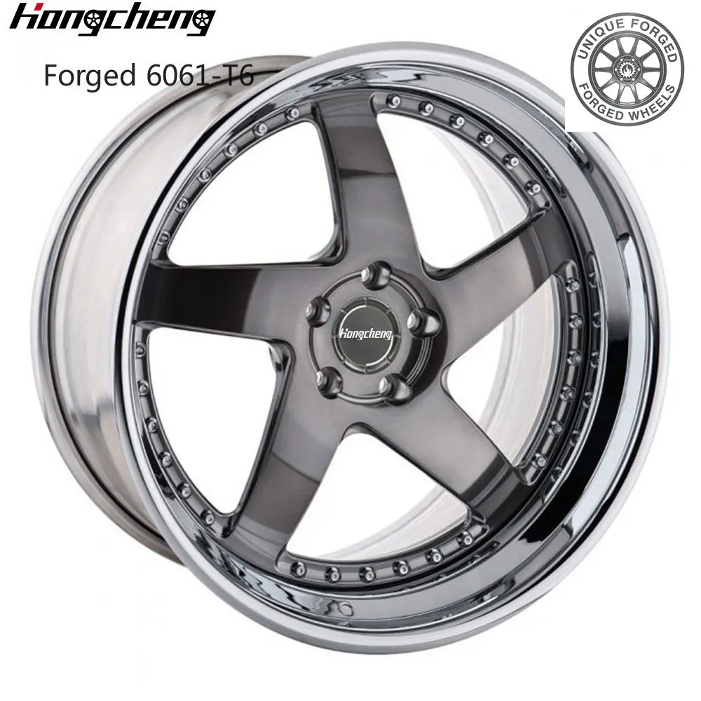 2026 New Design Customized 2 Piece 17-24 Inch 5x120 Silver Retro Style Concave 5 Spoke Alloy Forged Wheels for Retro Vehicle