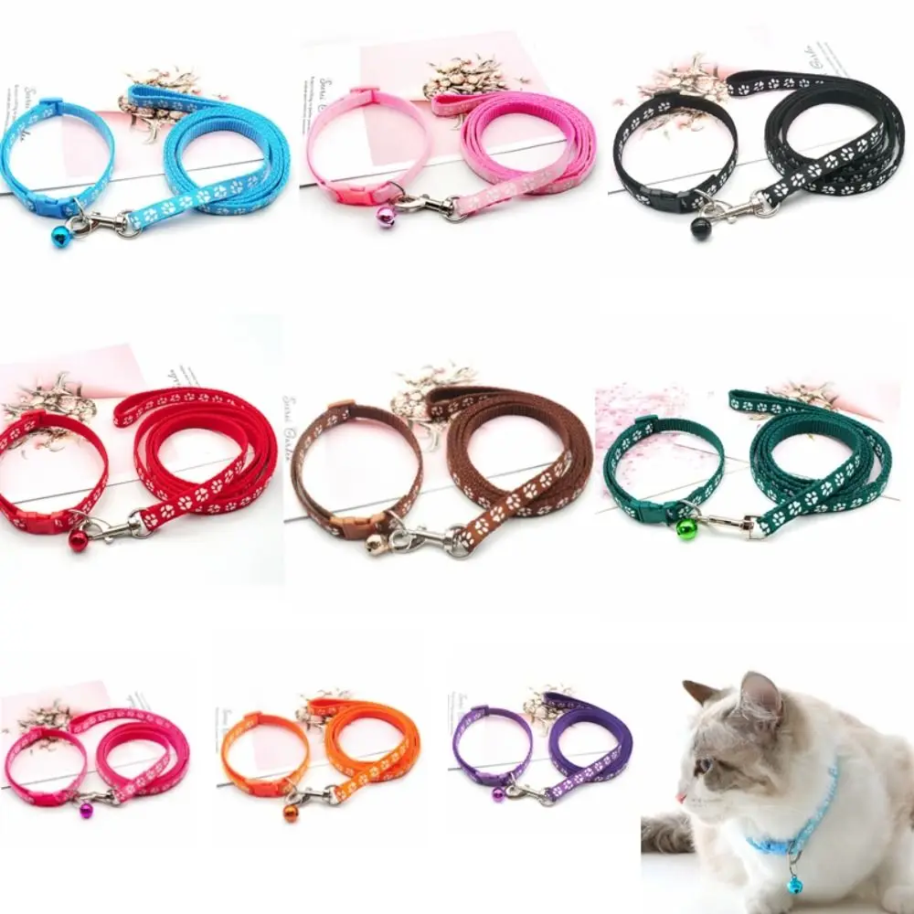 

Cute Polyester Cat Harness and Leash Set Paw Pattern with Bell Dog Harness Belt Detachable Colorful Pet Walking Vest Rabbit
