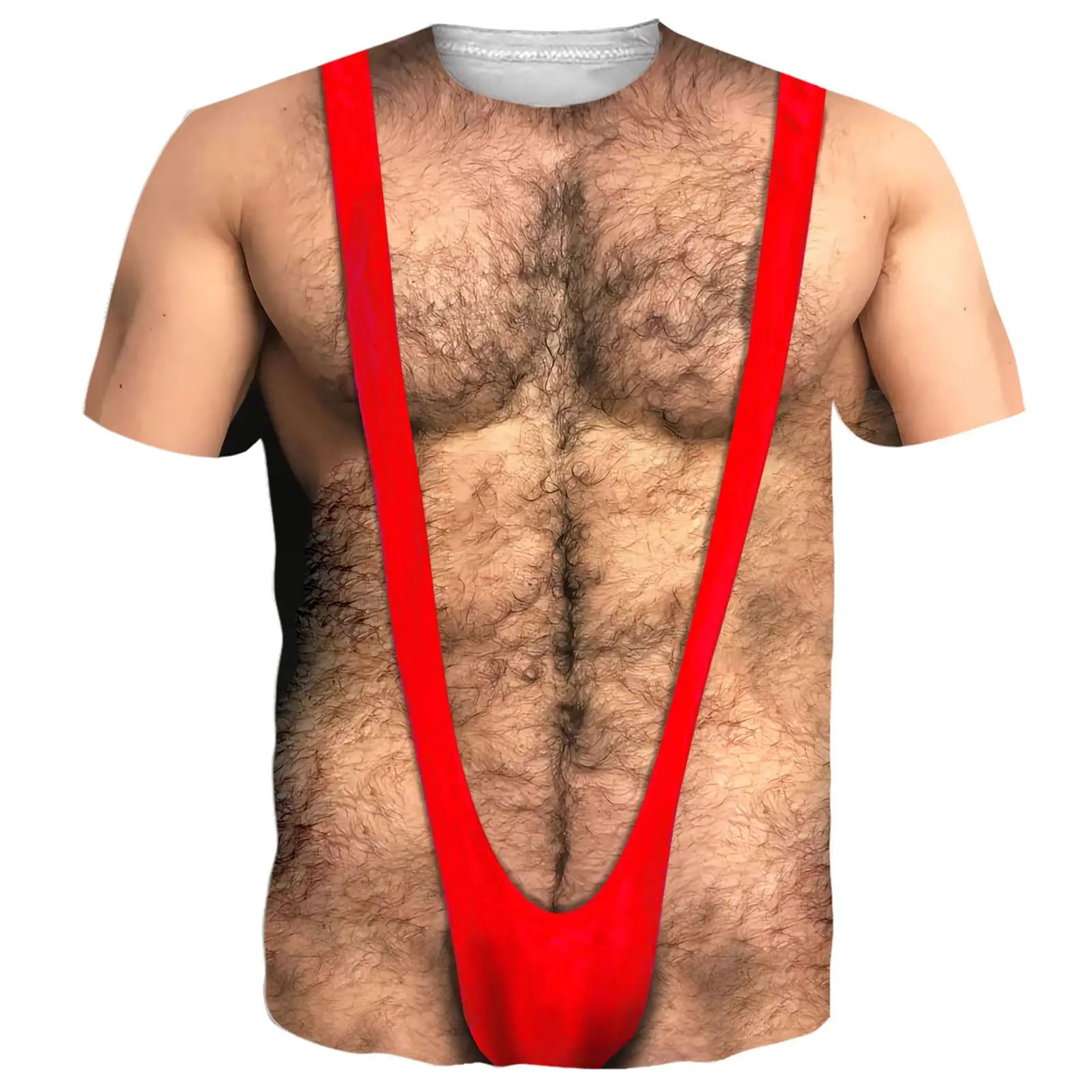 Neuheit 3D-Illusion Fake Body Print T-Shirt Lustiger Haariger Brustmuskeln-Anzug Grafisches Kurzarm-Unisex-Oberteil für Urlaub, Party und Freizeit – Detail 11