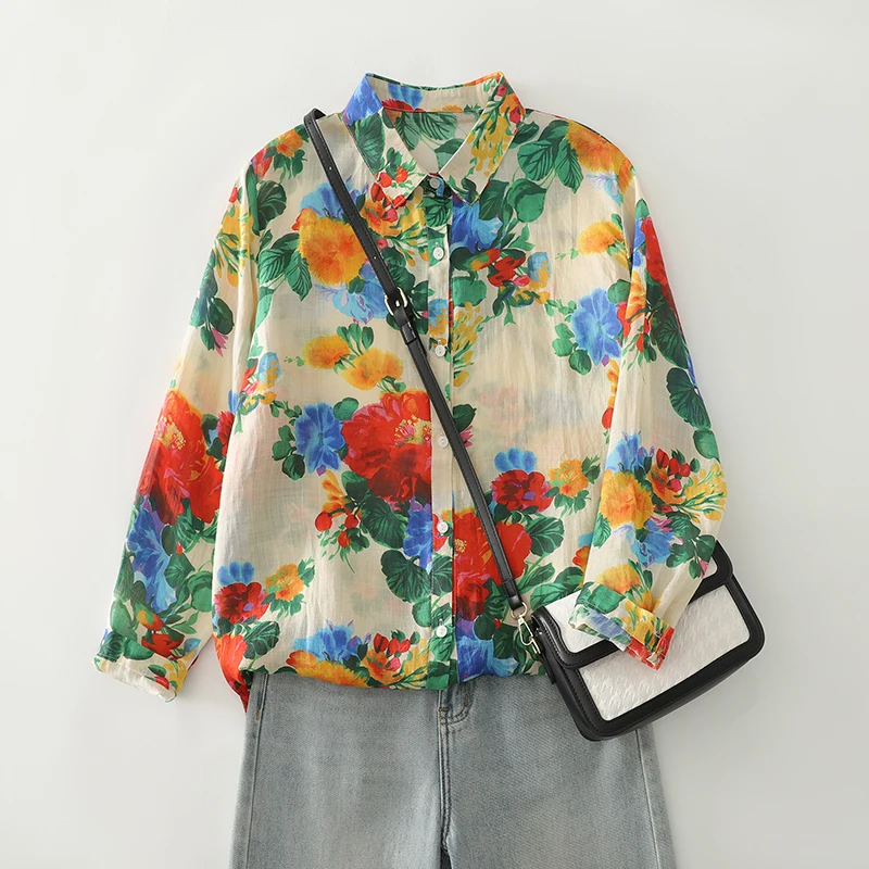 

Длинный хлопок и лен в стиле ретро с цветочным принтом, женский свободный открытый кардиган для мам с тонким воротником, осенний модный женский irt