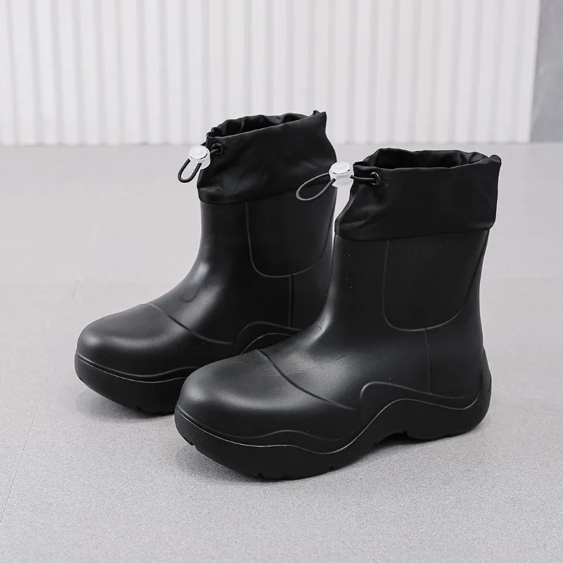 Rain Boots Female Avocado Green Water Shoes EVA Short Tube Thick Sole Waterproof Winter Boots Fashion Solid Casual Ankle Boots