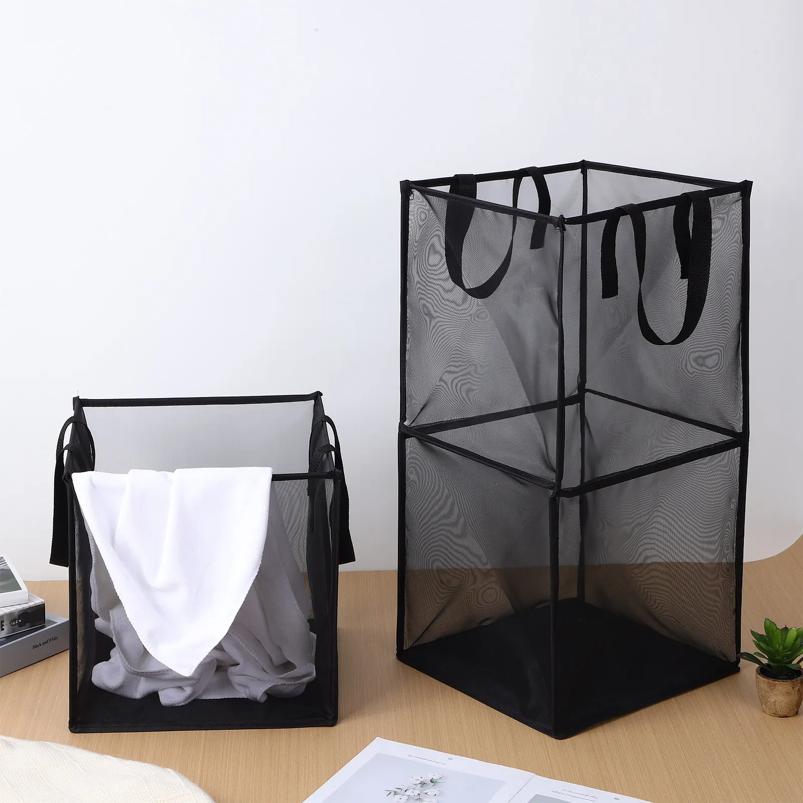 

2 легкие складные сетчатые корзины для белья с ручками, большой вместимости, для хранения одежды, для домашнего использования