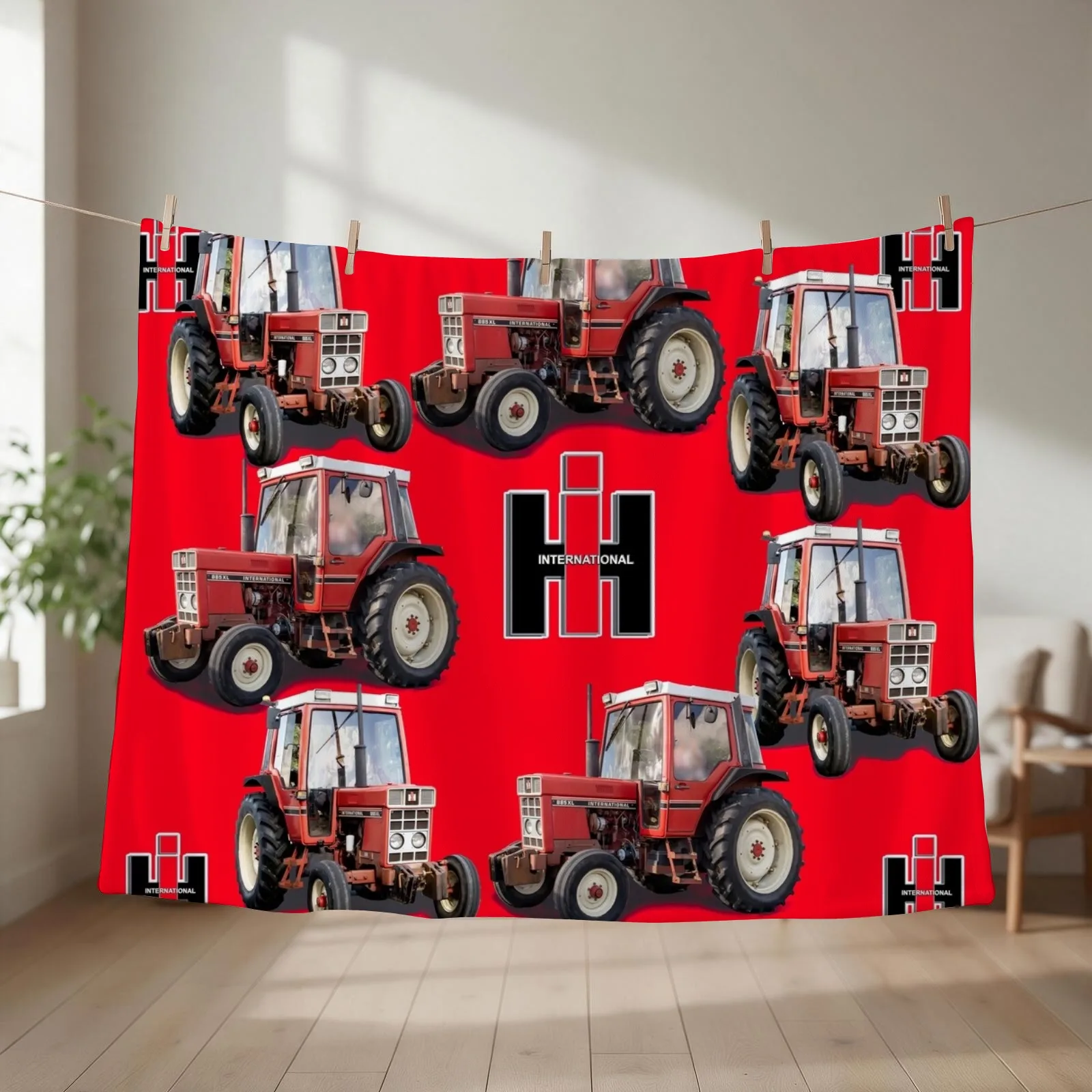 red tractor Throw Blanket Softest Plaid on the sofa Warm Vintage Blankets