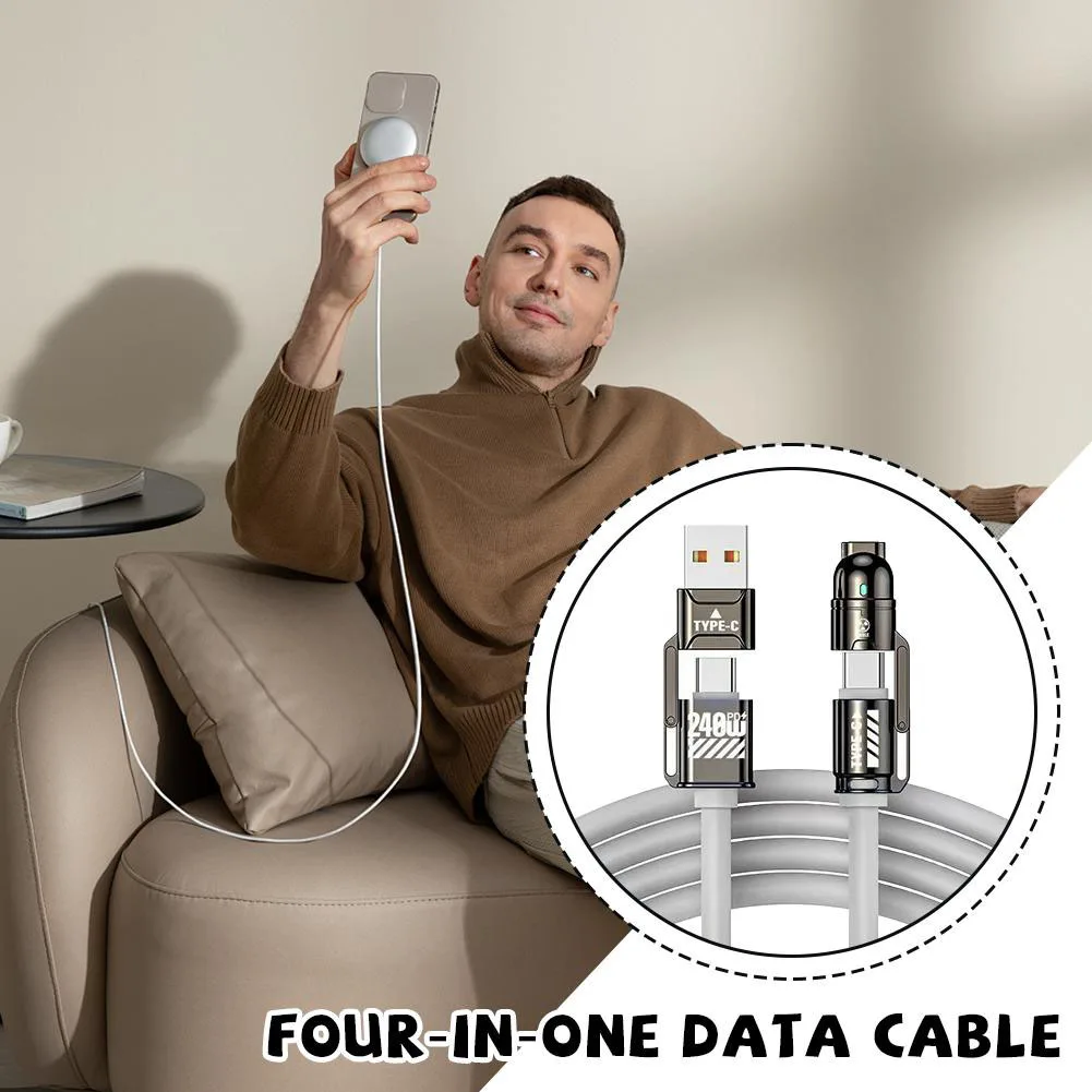 4-in-1 USB-C-Kabel 240W Schnellladung & Datenübertragung Lightning+USB-Anschlüsse für Phone17 iPhone Samsung Huawei Xiaomi – Detail 4