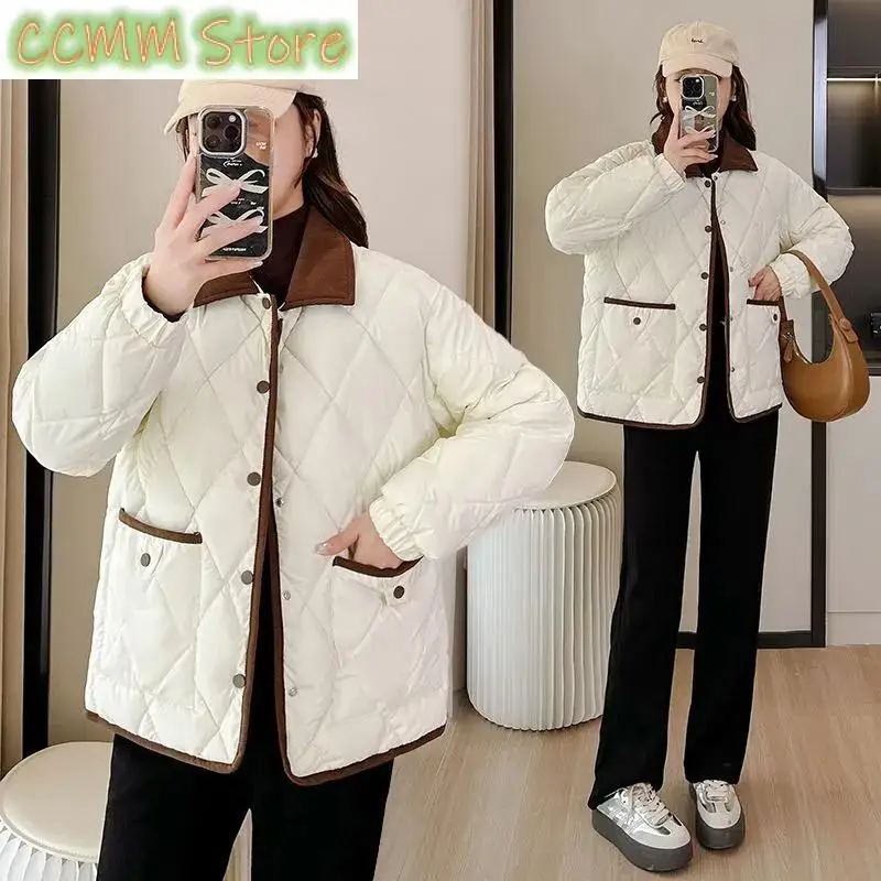 Down Cotton Coat Short Ladies Xiaoxiangfeng Cotton-Padded Jacket Women Parkas Autumn Winter New Disposable PU Leather Outerwear