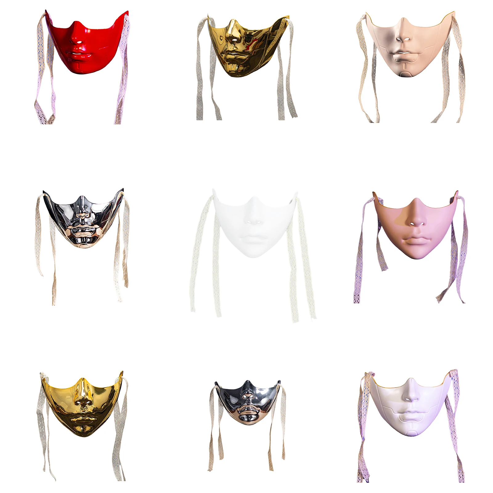 Volwassen Maskerade Gezichtsbedekking Halloween Halfgelaatsmasker Zelfgebonden riem Cyberpunk Masker Carnaval Themafeest Cosplay Masker Kap Prop