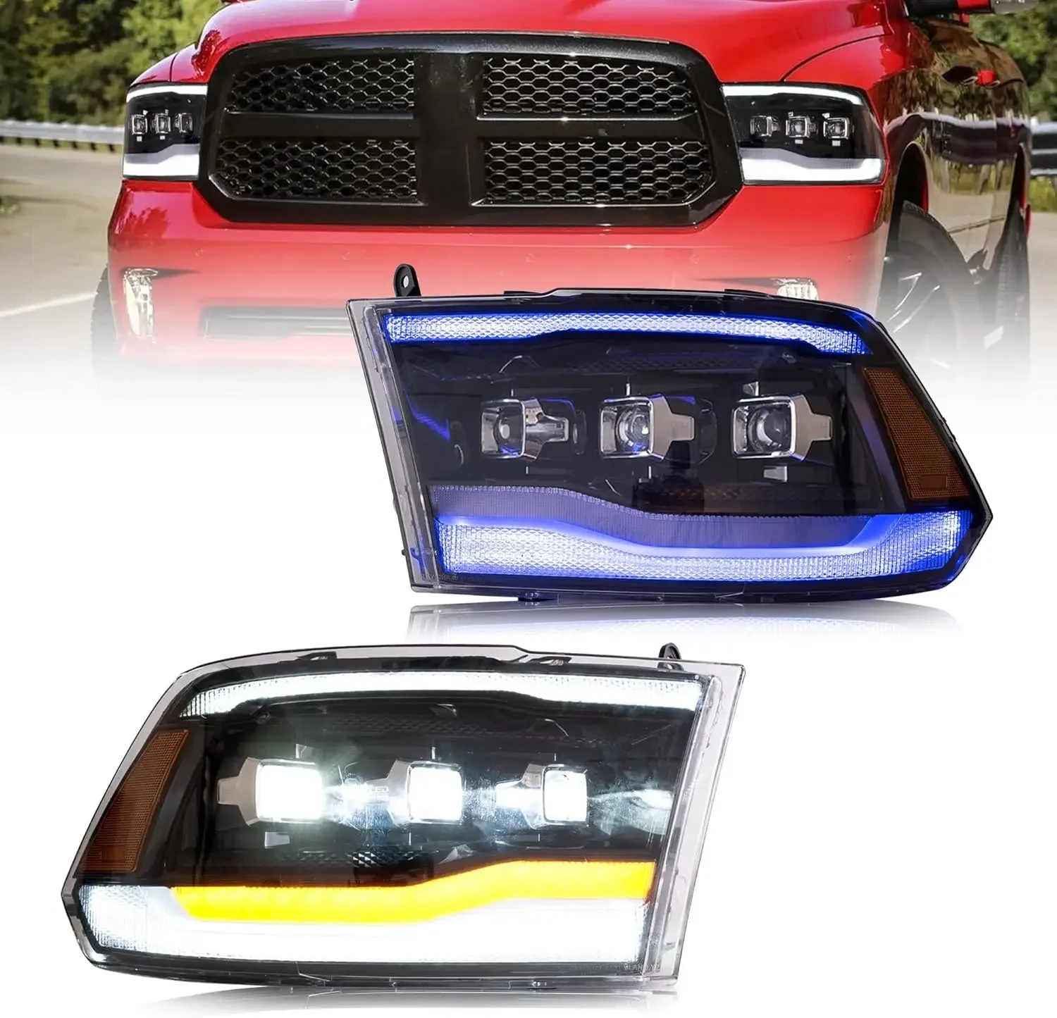 LED Projector Headlights Compatible with Dodge RAM 1500/2500/3500 2009-2018 & RAM 1500 Classic 2019-2021 w/Breathing Light