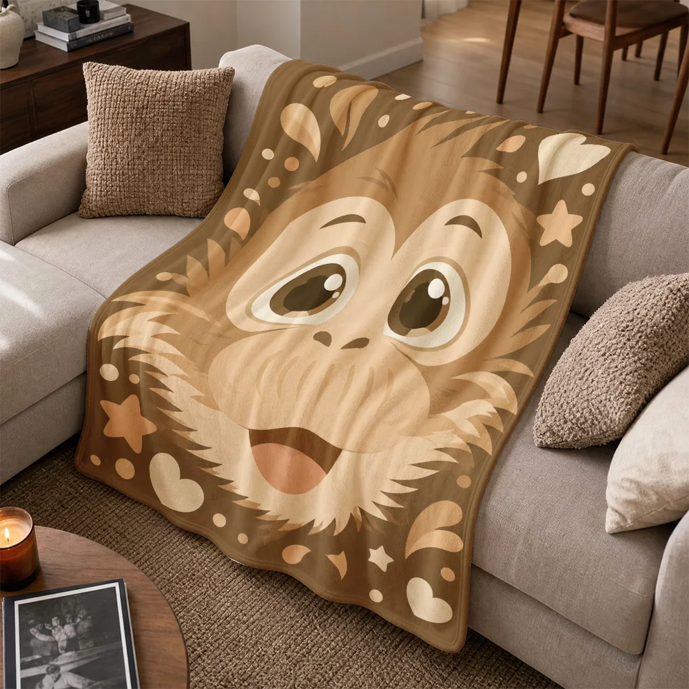 Cozy Monkey Face Throw Blanket for Couch Sofa Decor Plush Fleece Accent Throw Tropical Jungle Animal Home Living Room Gift