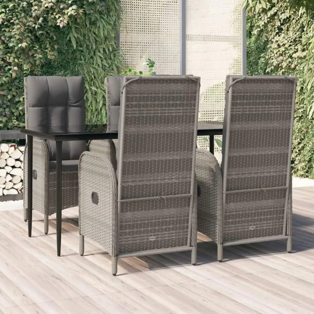 5-Piece  & Gray Poly Rattan Patio Dining Set with Cushions - Stylish Outdoor Furniture