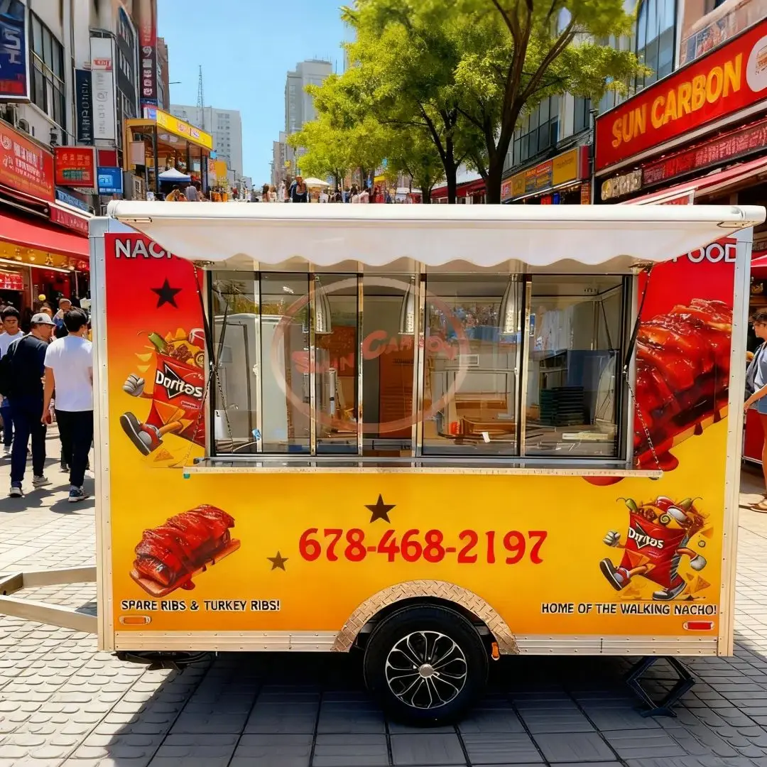 

Quiet Wheel Outdoor Vending Cart - Mobile Food Trailer with Multi-Functional Workstation, Time-Saving & Labor-Saving Mobile Snac