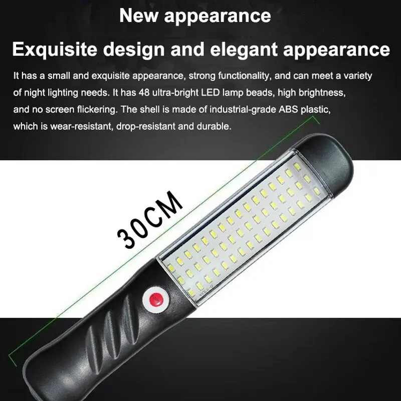 Portable Magnetic Auto Repair Work Light USB Rechargeable LED Flashlight With Magnet Hook For Car Repair Fishing Emergencies