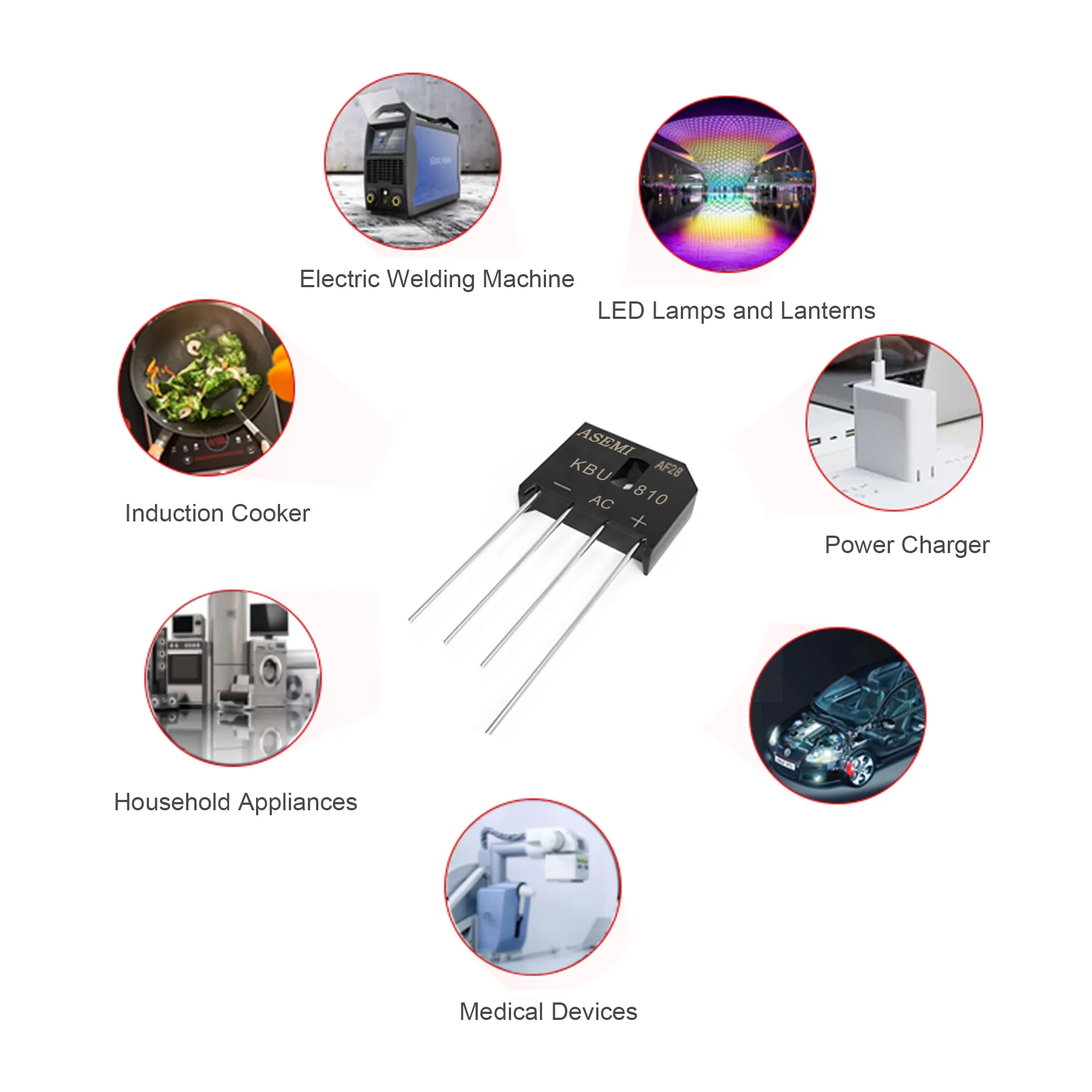 Diodo rectificador de puente KBU810, 5 piezas, 8A, 1000V, Nuevos diodos ASEMI