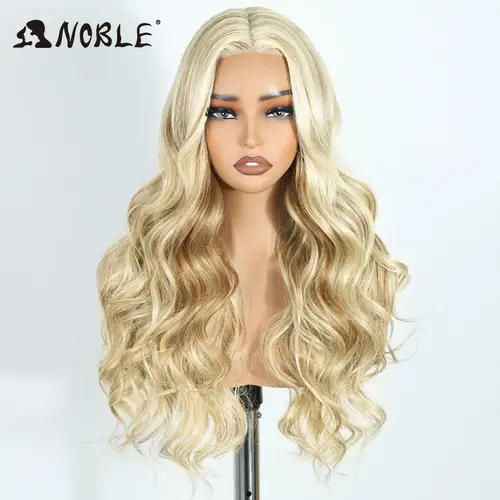 Noble 24Inch Synthetic Lace Front Wig Blonde Ombre Body Wave Hot Sale Fast Shipping Heat Resistant Glueless Wig for Women Daily - Image 4