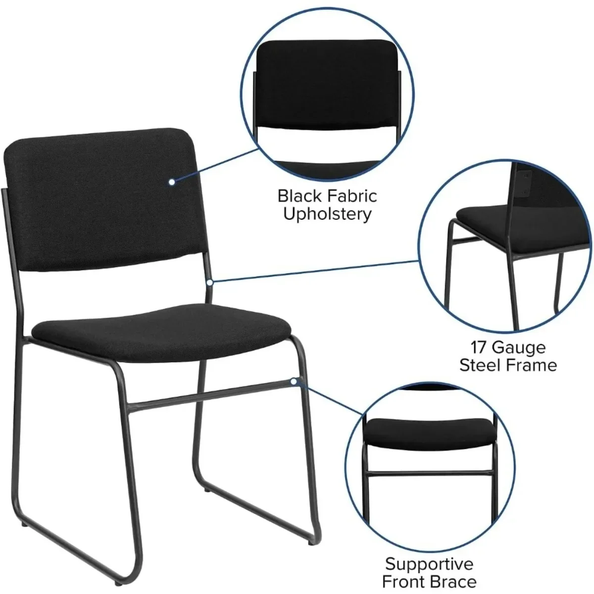 Commercial Stacking Chairs 5-Pack, 500LB Capacity Sled Base Design for Conference, Wedding, Party