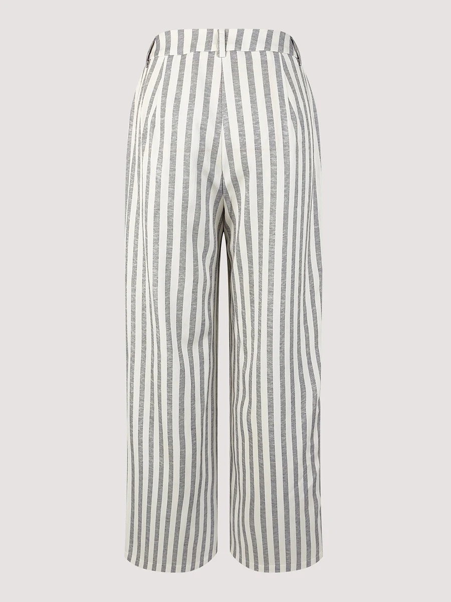 Damen High-Waist Gestreifte Weite Hose, Lässige Elegante Palazzo-Hose, Sommermode Streetwear für Damen, Bürokleidung – Detail 4