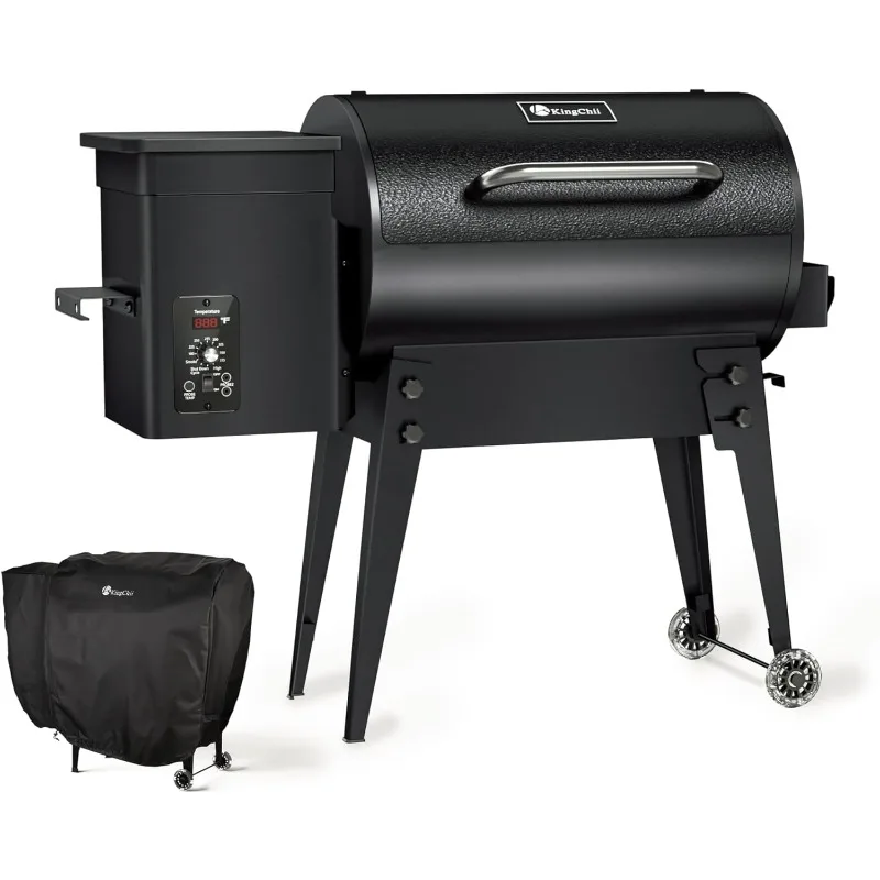 KingChii Portable Electric Wood Pellet Grill&Smoker with Foldable Legs, 456 SQ.IN Grill Capacity,with PID Temperature Control