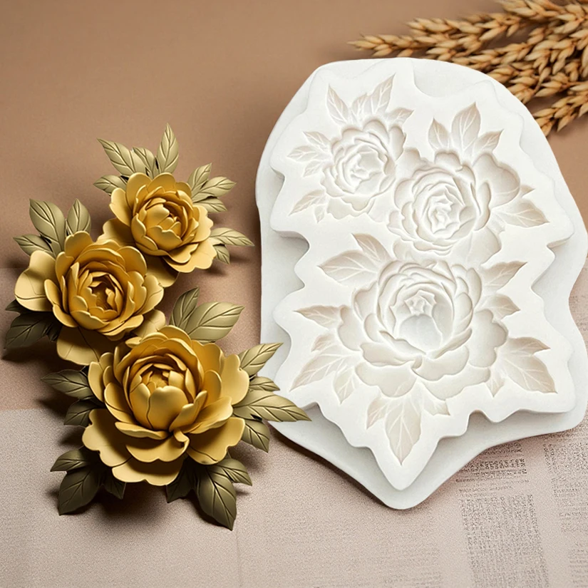 Molde de Silicona con Forma de Flor de Peonía para Repostería, Herramientas de Resina, Molde para Hornear Cupcakes, Herramientas para Decorar Pasteles con Fondant
