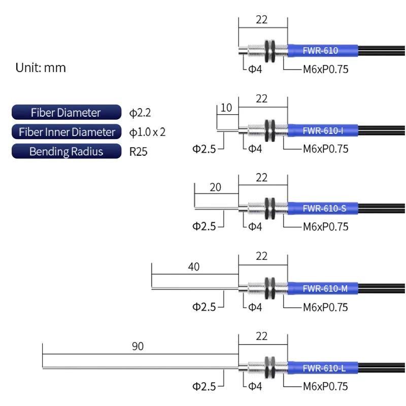 FUWEI FWRS-310 Fiber Optic Sensor Probe Diffuse Reflection Opposite M3M4M6 E32-DC200 FU-6 Plastic Diffuse Reflection