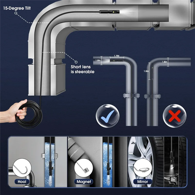 ABGI-Dual Lens المنظار الصناعي 1080P كاميرا فحص Borescope الرقمية كاميرا المنظار