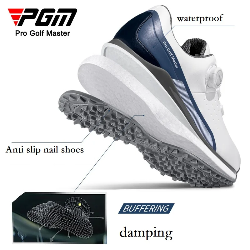 Zapatos de Golf PGM para hombre, zapatillas antideslizantes transpirables impermeables, zapatos de pelota de Golf con amortiguación automática, calzado informal sin clavos