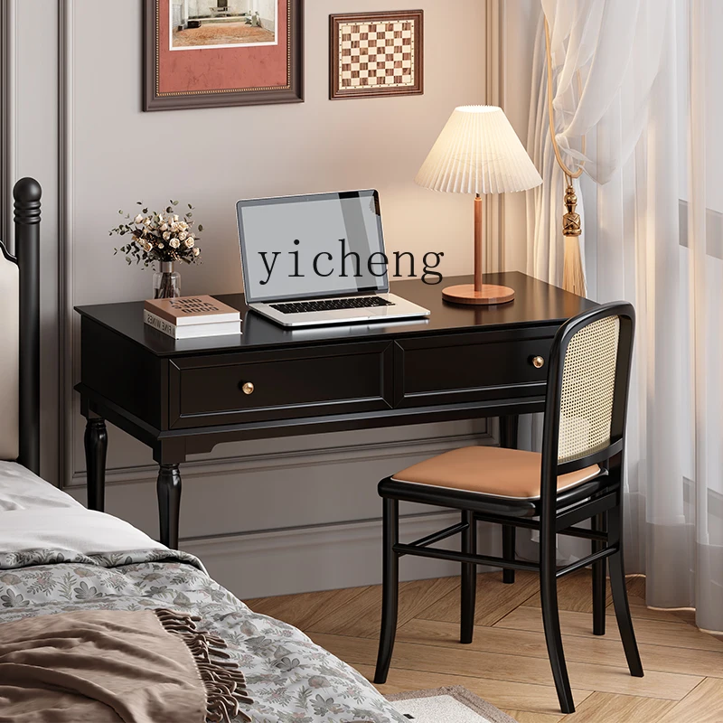 

LX Solid Wood Desk Black Mid-century Style Small Apartment