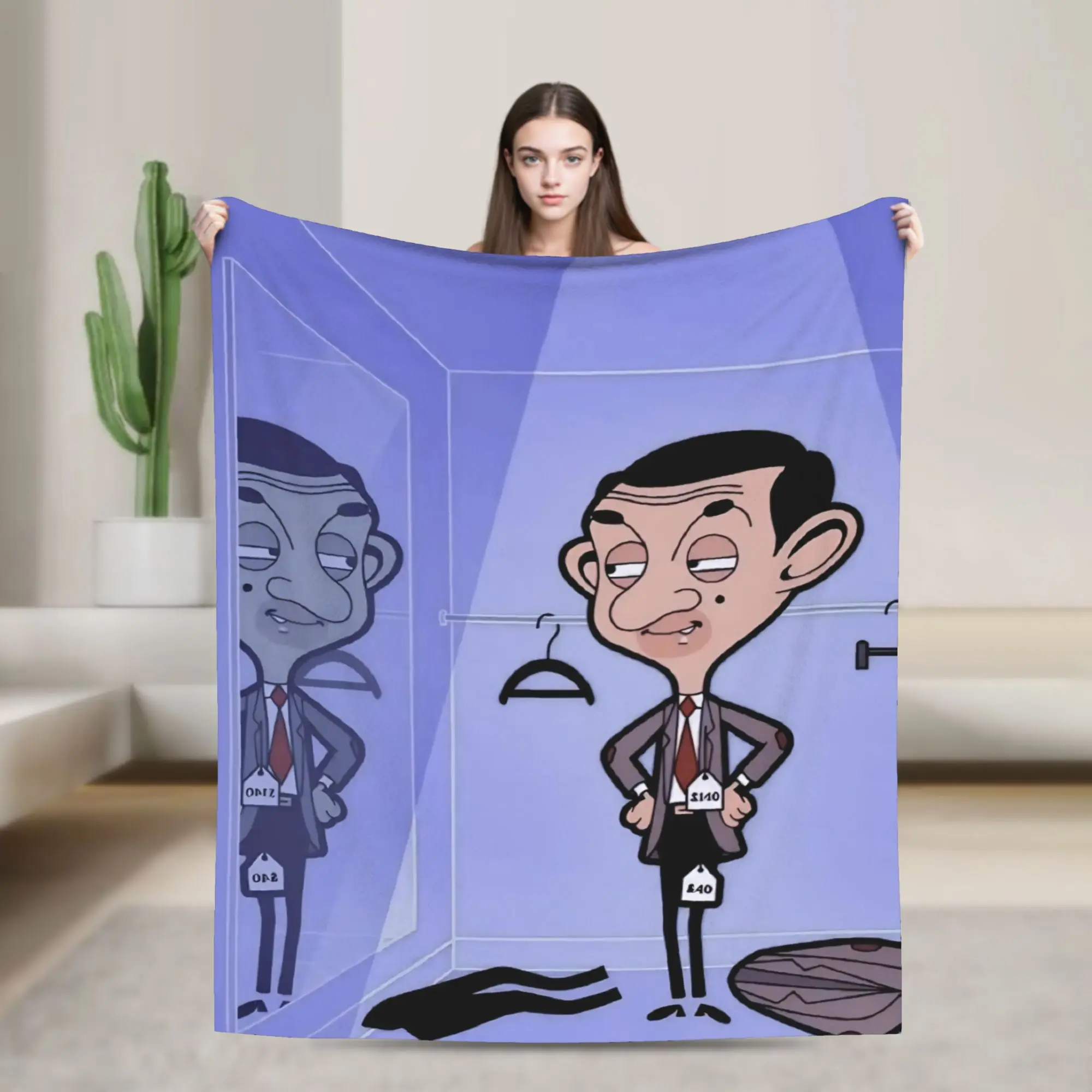 Funny Cartoon  Mr. Beans Flannel Blankets  Customized Throw Blankets for Bed Sofa Couch 150*125cm Bedspreads,