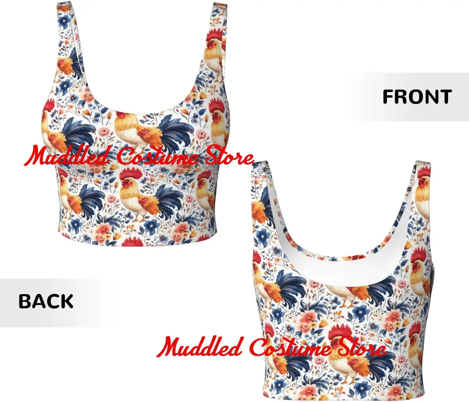 Reggiseno sportivo da donna con stampa di fiori colorati e gallo, top corto, imbottitura, gilet sportivo ad alto impatto, canotta per yoga, palestra, corsa, fitness