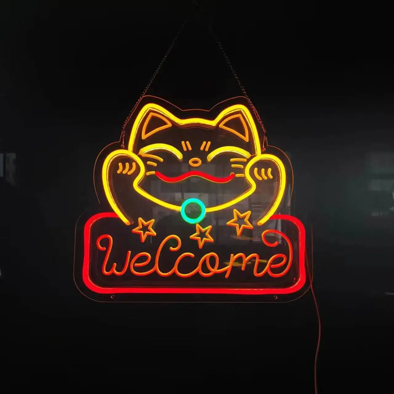 Tanda Neon kucing rezeki LED sesuai pesanan desain khusus lampu kucing keberuntungan LED toko kamar tidur dekorasi dinding Salon tanda Bisnis