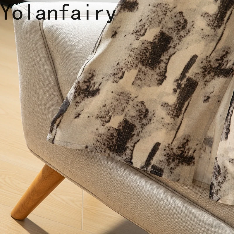 YOLANFAIRY 70% Mulberry Silk 30% Cotton Dress Woman Summer Elegant Printed Sleeveless Ladies Dresses Slit Pocket Casual Dress